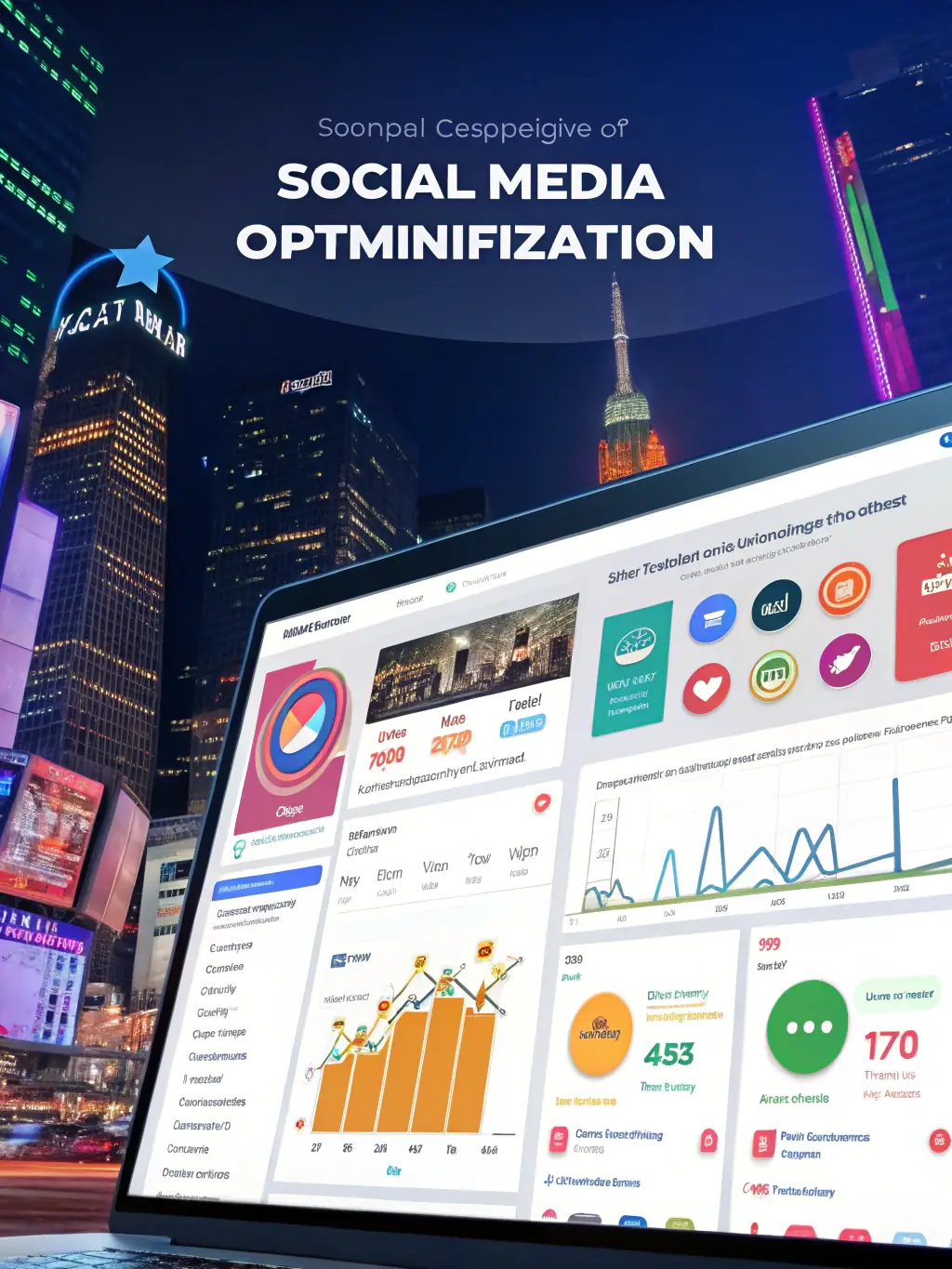 A digital marketing dashboard displaying social media metrics, campaign performance, and analytics, representing Extinct Website's digital marketing expertise.